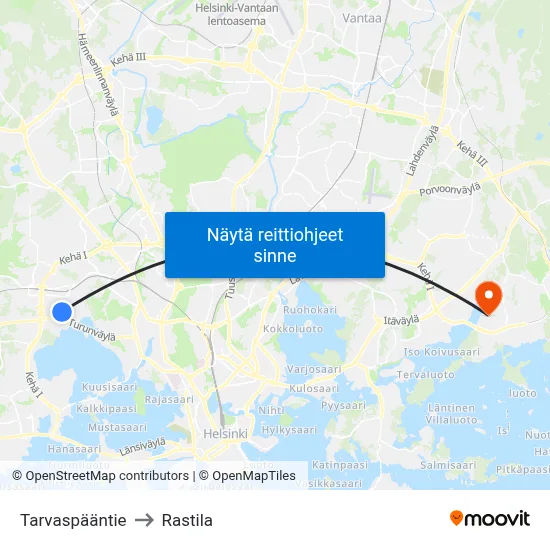 Tarvaspääntie to Rastila map