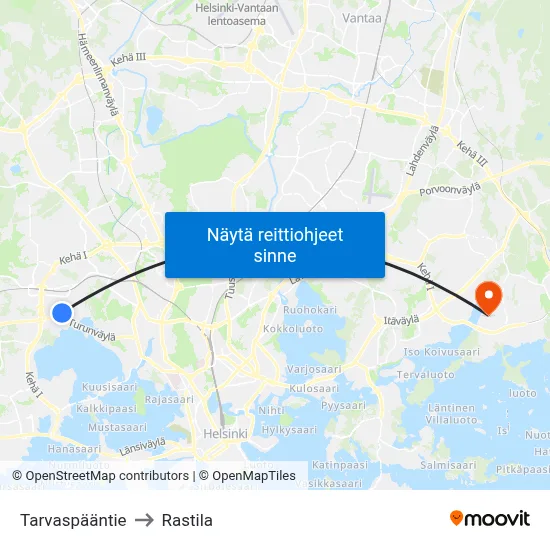 Tarvaspääntie to Rastila map