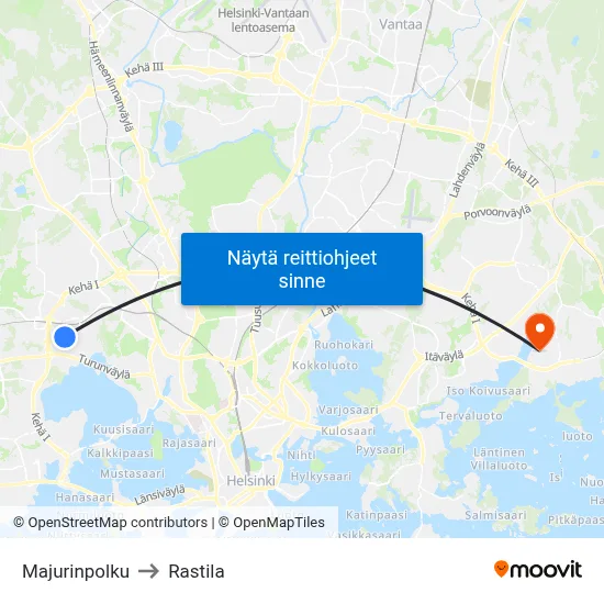 Majurinpolku to Rastila map