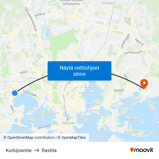 Kurkijoentie to Rastila map