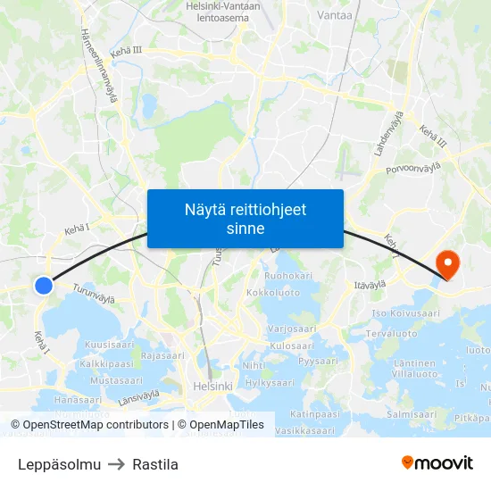 Leppäsolmu to Rastila map