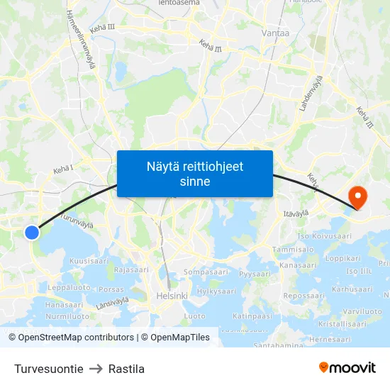 Turvesuontie to Rastila map