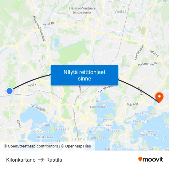 Kilonkartano to Rastila map