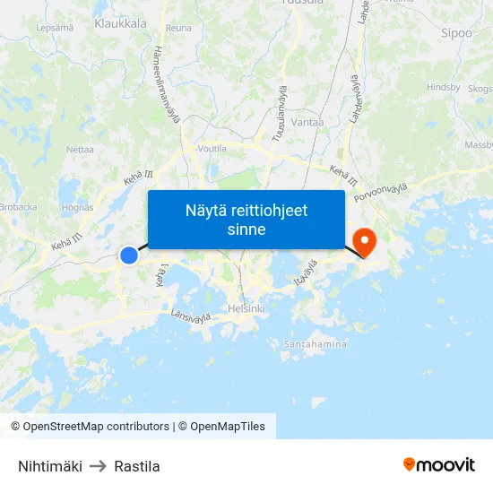 Nihtimäki to Rastila map