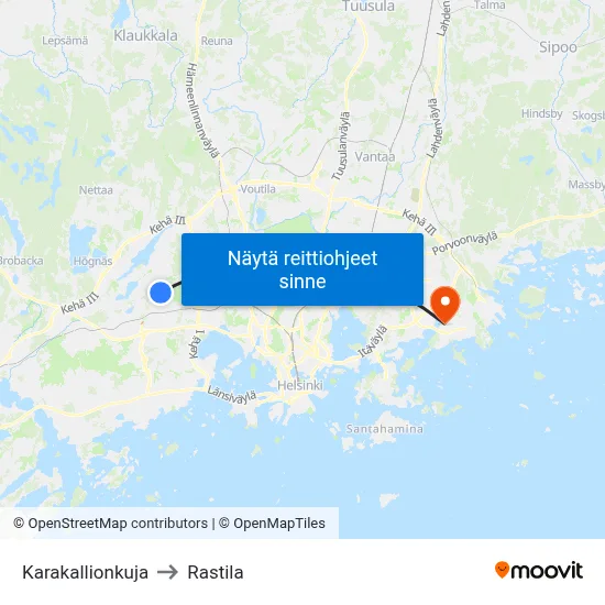 Karakallionkuja to Rastila map