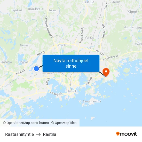 Rastasniityntie to Rastila map