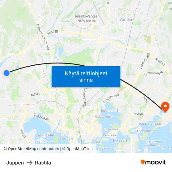 Jupperi to Rastila map