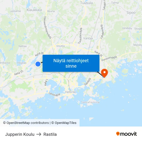 Jupperin Koulu to Rastila map