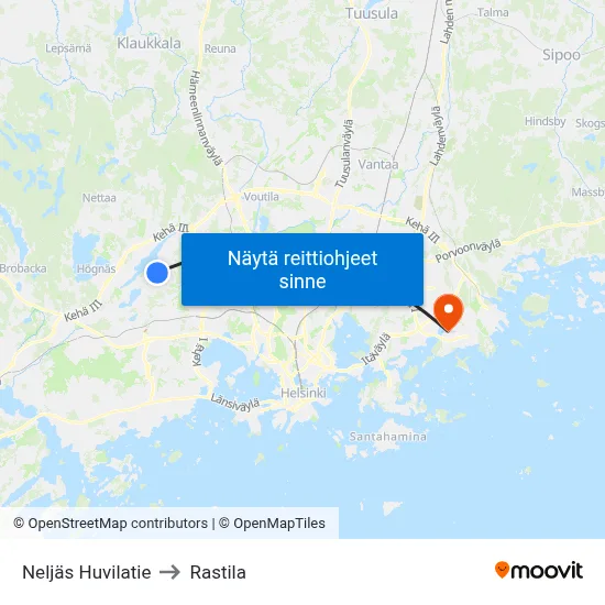 Neljäs Huvilatie to Rastila map