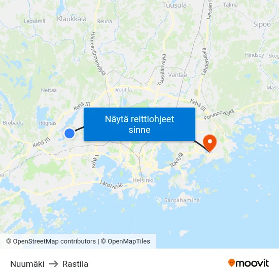 Nuumäki to Rastila map