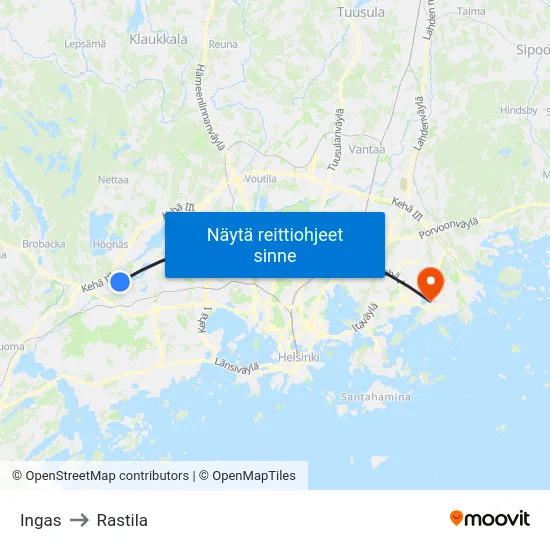 Ingas to Rastila map
