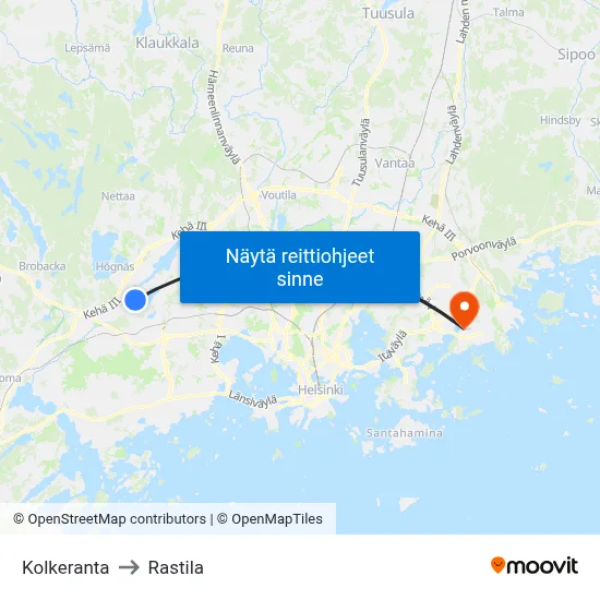 Kolkeranta to Rastila map