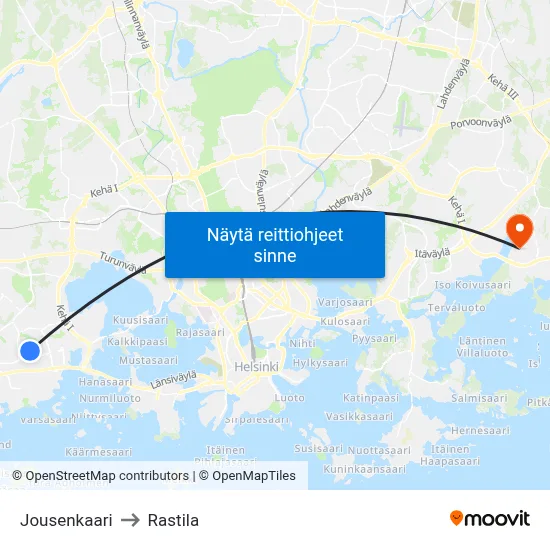 Jousenkaari to Rastila map