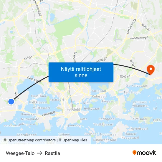 Weegee-Talo to Rastila map