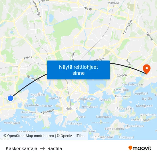 Kaskenkaataja to Rastila map