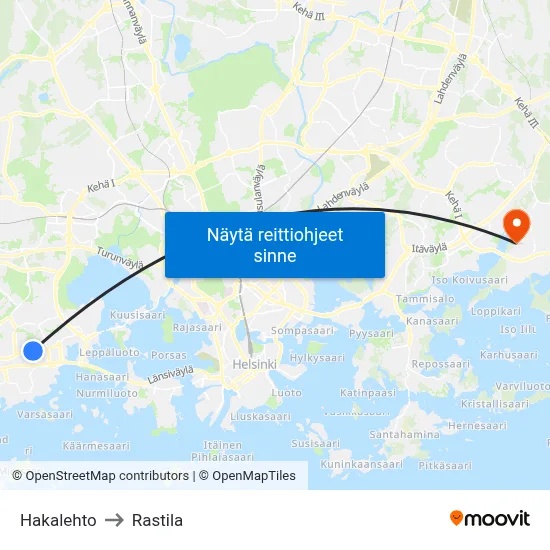 Hakalehto to Rastila map