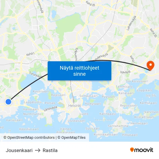 Jousenkaari to Rastila map