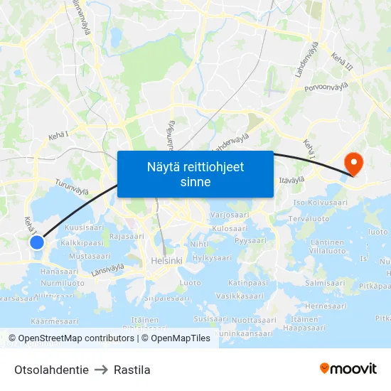 Otsolahdentie to Rastila map