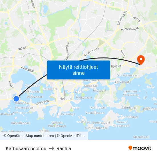 Karhusaarensolmu to Rastila map