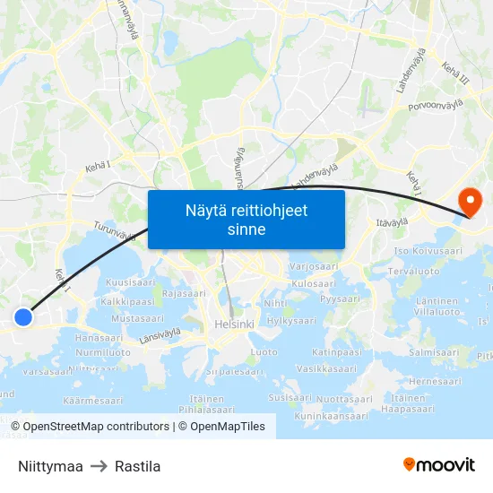 Niittymaa to Rastila map
