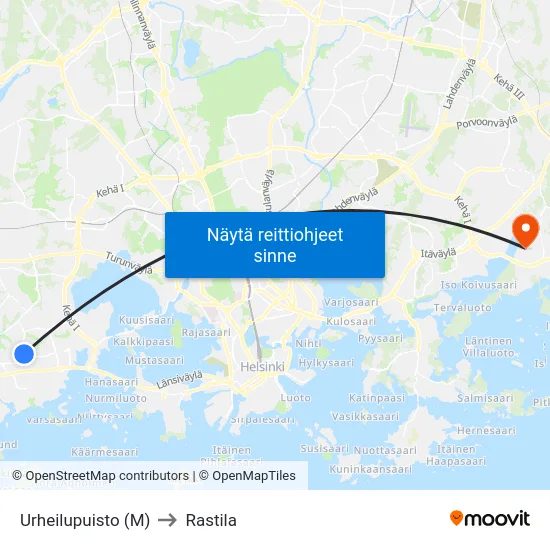 Urheilupuisto (M) to Rastila map