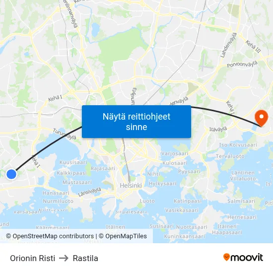 Orionin Risti to Rastila map