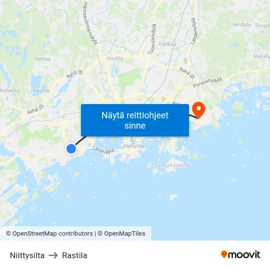 Niittysilta to Rastila map