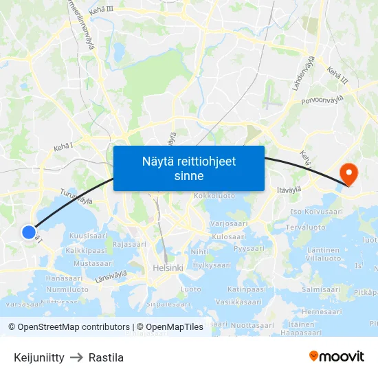Keijuniitty to Rastila map