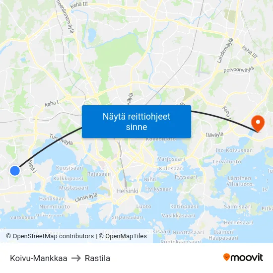 Koivu-Mankkaa to Rastila map