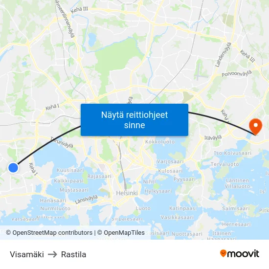 Visamäki to Rastila map