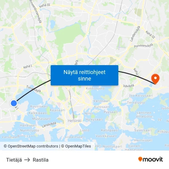 Tietäjä to Rastila map