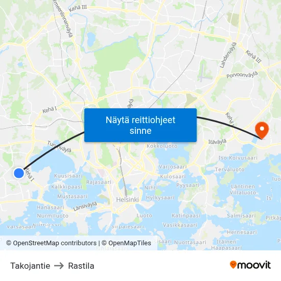 Takojantie to Rastila map