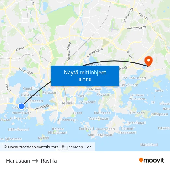 Hanasaari to Rastila map
