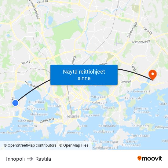 Innopoli to Rastila map