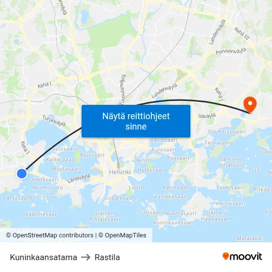 Kuninkaansatama to Rastila map