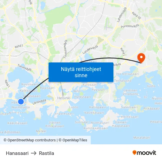 Hanasaari to Rastila map