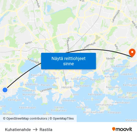 Kuhatienahde to Rastila map