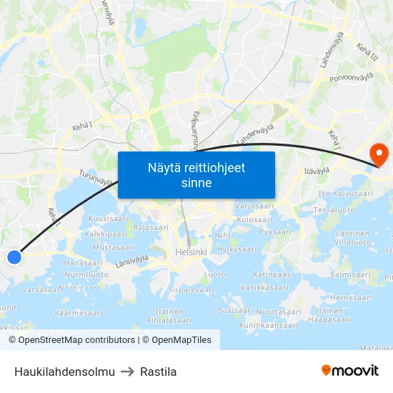 Haukilahdensolmu to Rastila map