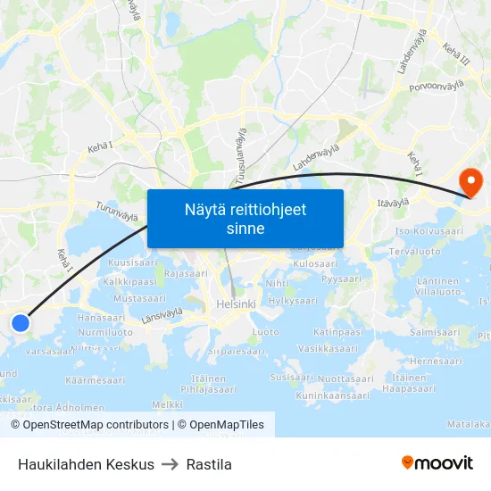 Haukilahden Keskus to Rastila map