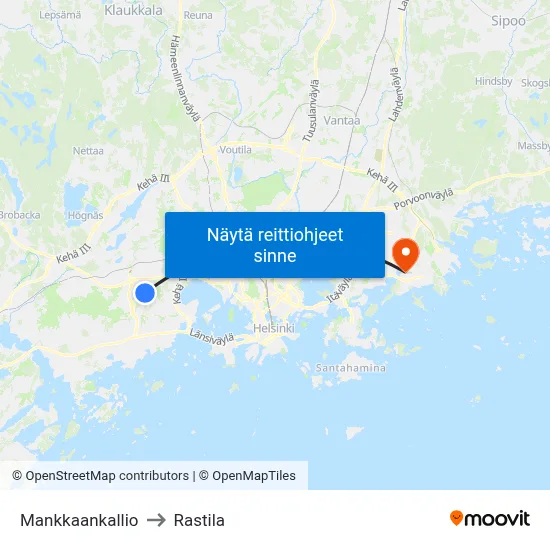 Mankkaankallio to Rastila map