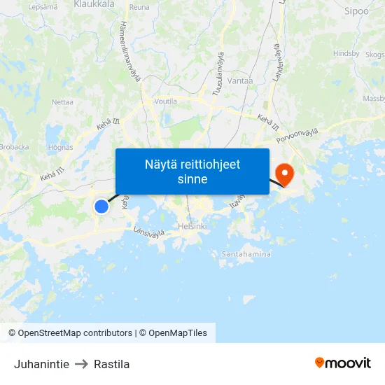 Juhanintie to Rastila map