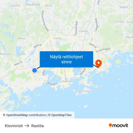 Klovinristi to Rastila map