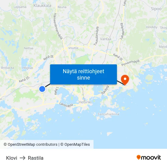 Klovi to Rastila map