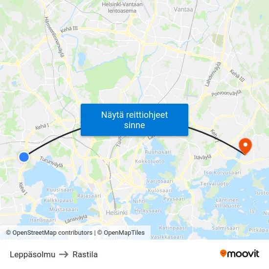 Leppäsolmu to Rastila map