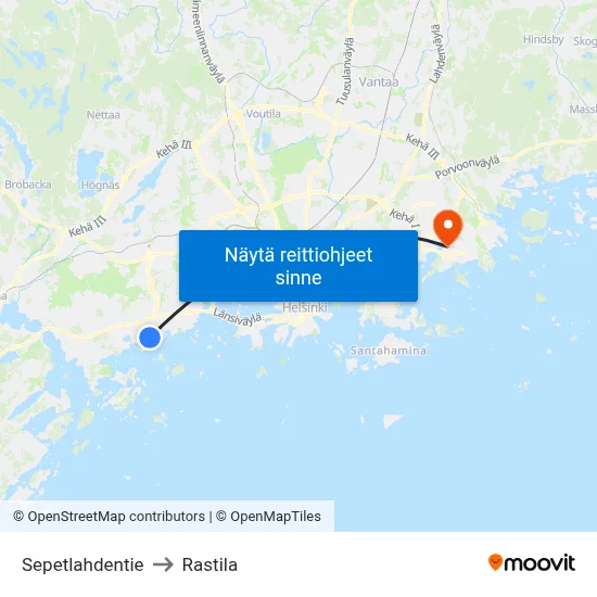 Sepetlahdentie to Rastila map