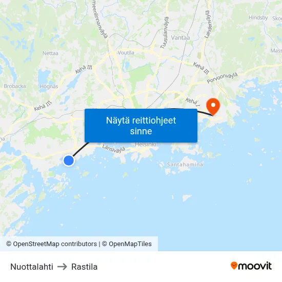 Nuottalahti to Rastila map