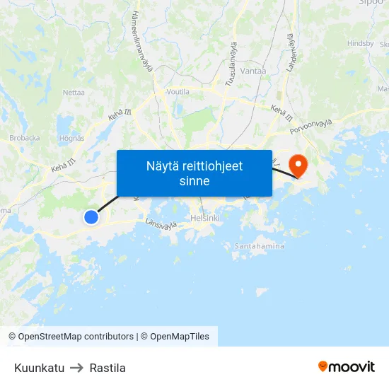 Kuunkatu to Rastila map