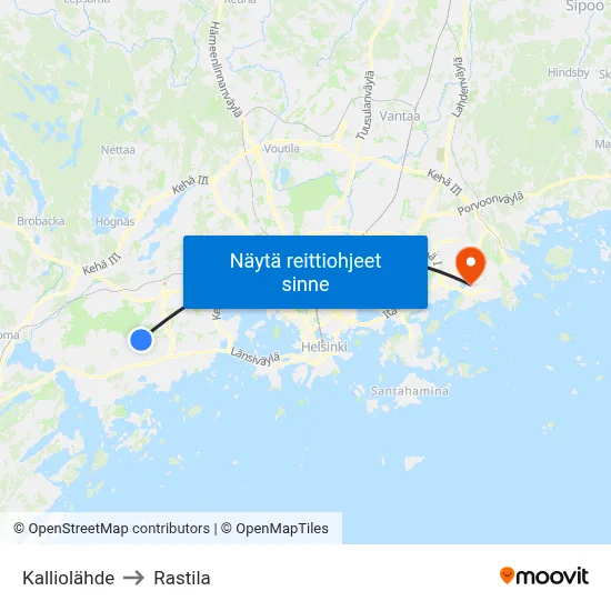Kalliolähde to Rastila map