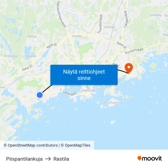 Piispantilankuja to Rastila map