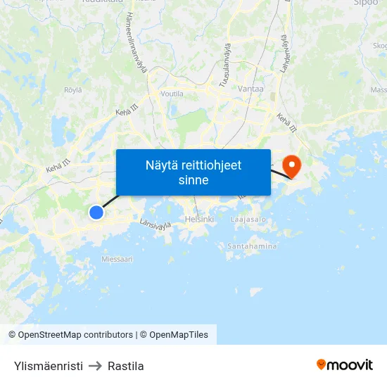 Ylismäenristi to Rastila map